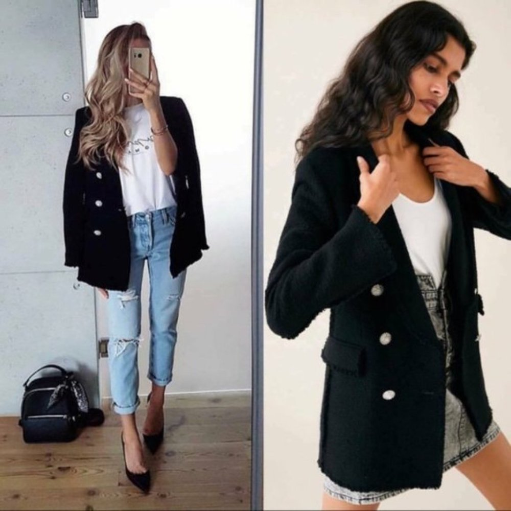 BLACK RHINESTONE BUTTON BLAZER S